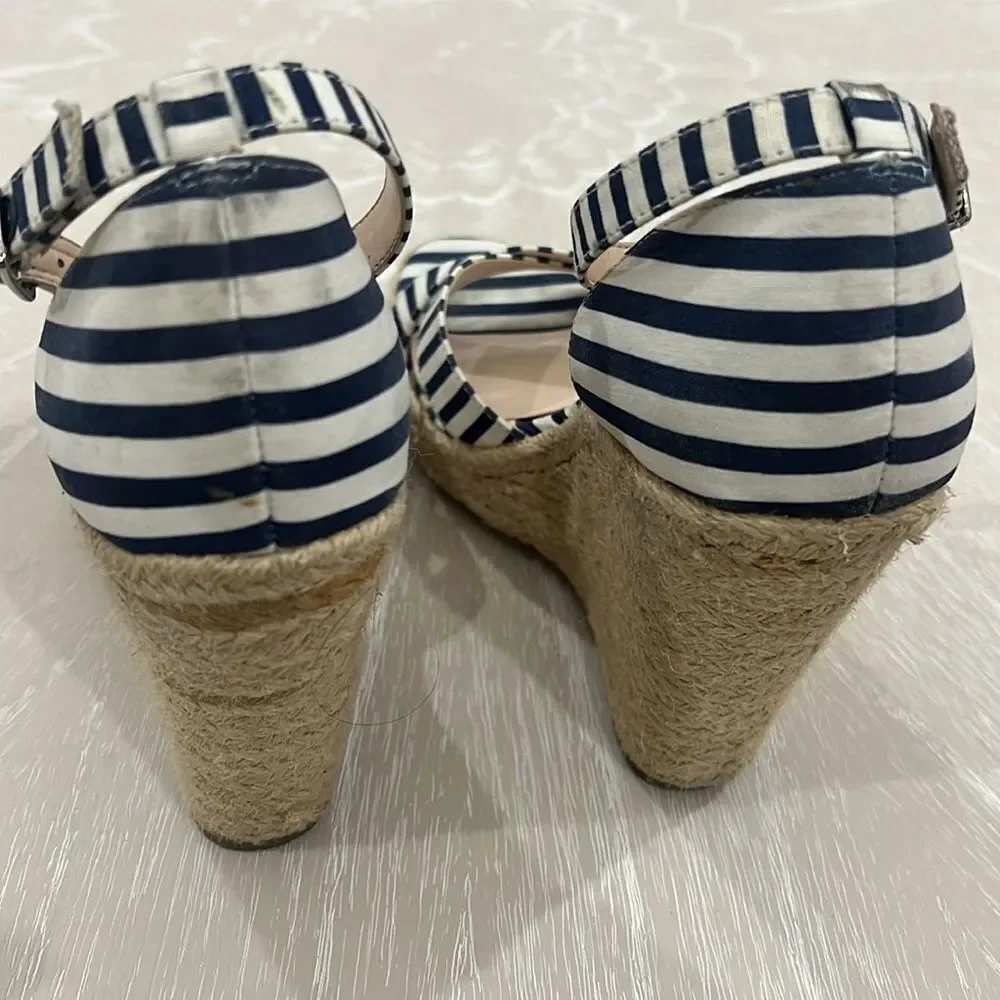 Nine West Blue & White Striped Wedges 7.5